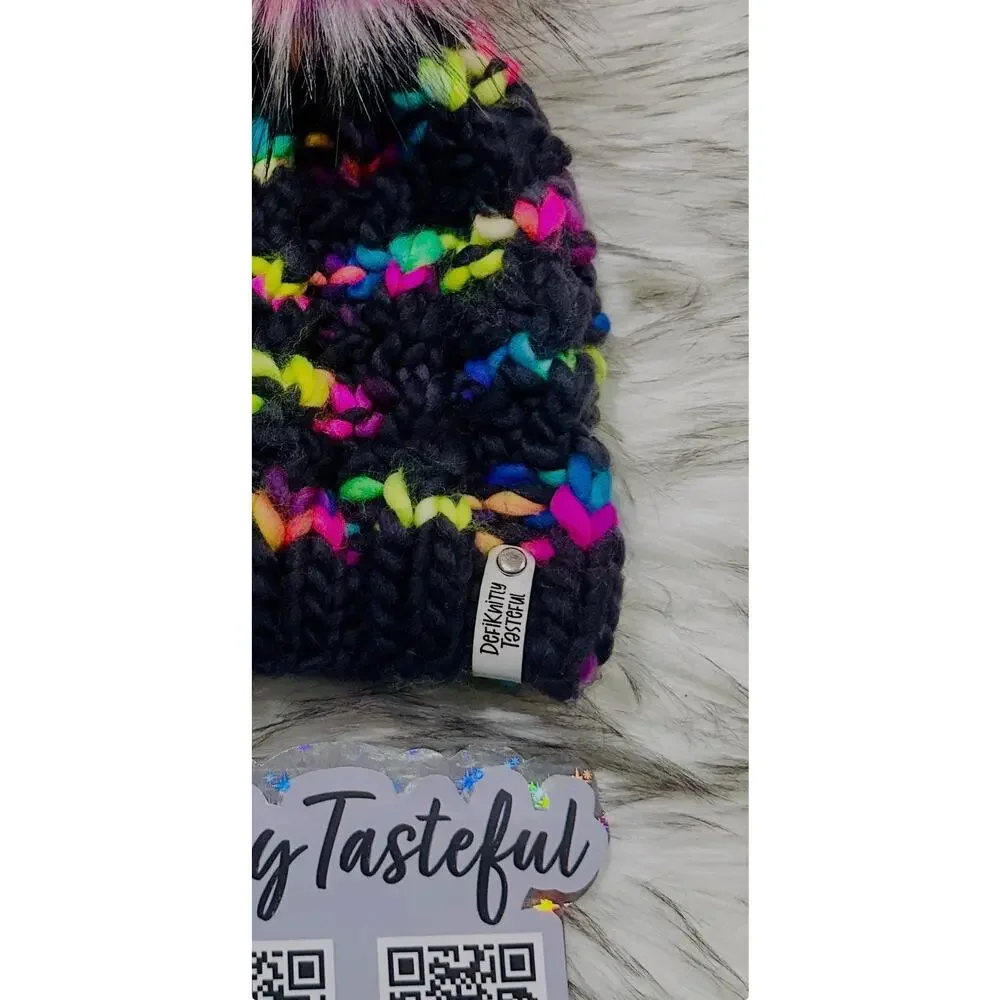 Hand Knit Merino Wool Beanie: Twist Knit Hat with Faux Fur Pom